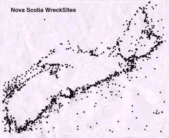 wreck scattergram of Nova Scotia